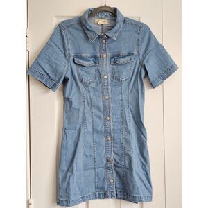 Denim Seamed Mini Shirtdress in Palermo Wash